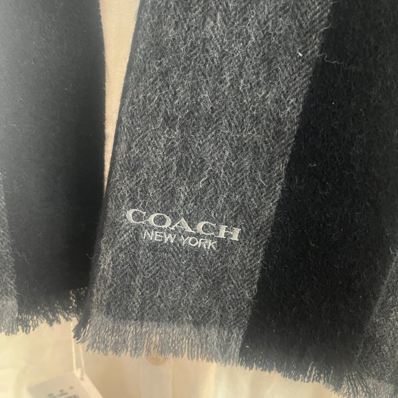 NWT COACH CASHMERE Black/Charcoal Stripe Varsity Sport Muffler F76059 - Picture 5 of 6